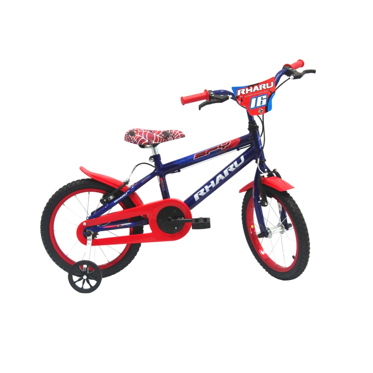 Bicicleta infantil azul e vermelha com rodinhas