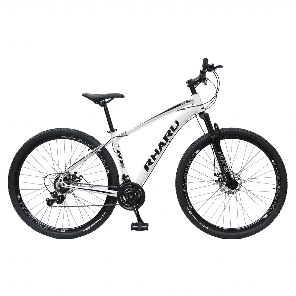 Bicicleta MTB Rharu branca com freio a disco